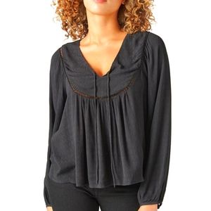 NWOT Lucky Brand Peasant Balloon Sleeve Open Crochet Trim Top New Size Small